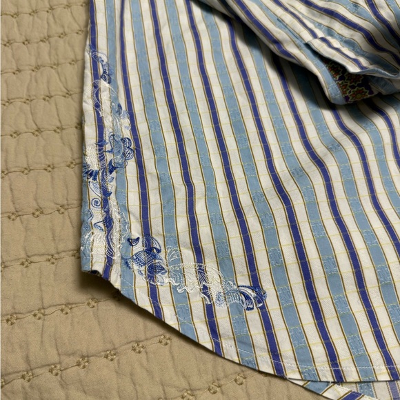 Robert Graham Men’s Button-Down Shirt – Striped Embroidered Signature – Size L - Picture 7 of 10
